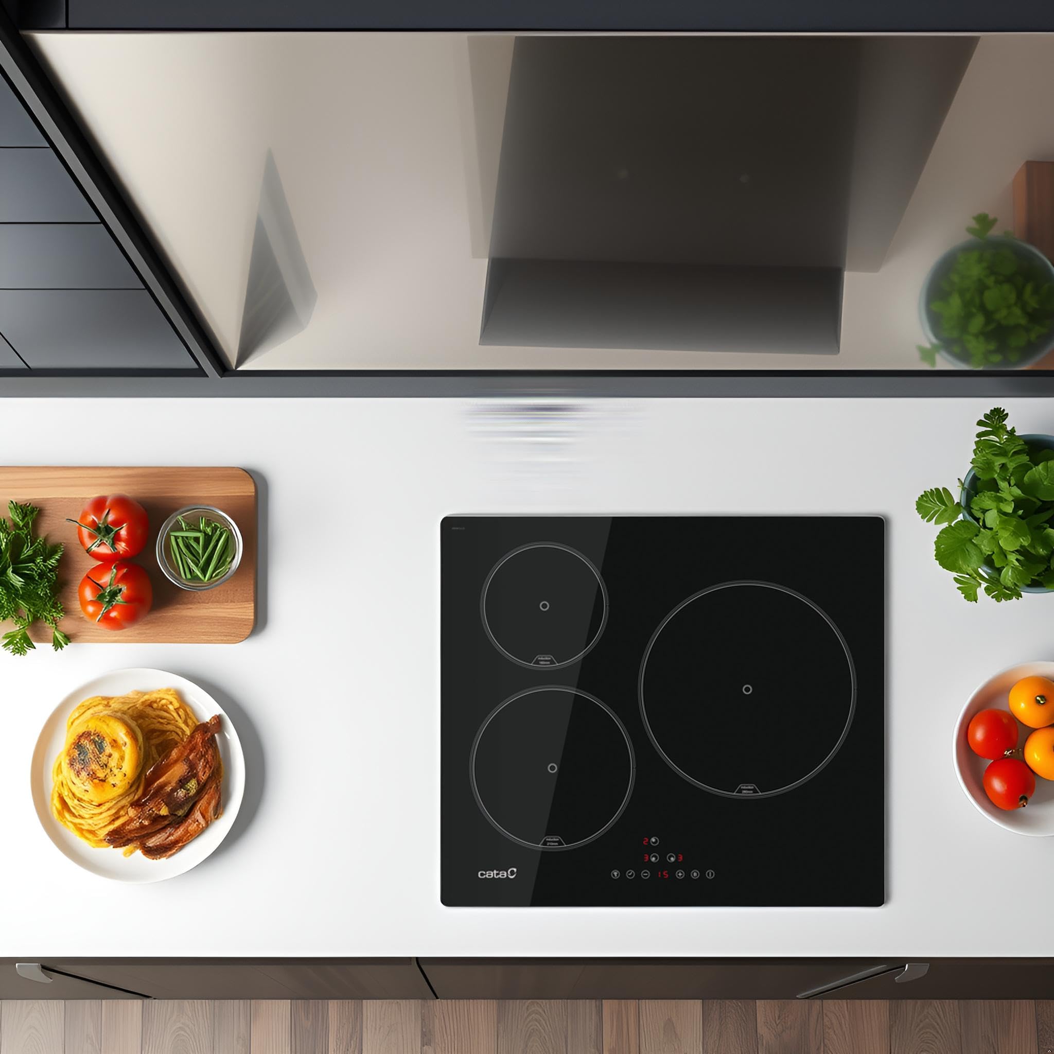 CATA Placa Inducción IB 6303 E2 BK, 3 Areas Cocción, Control Tactil, 9 Niveles Potencia Regulable, Bloqueo Seguridad, Temporizador, Color Negro