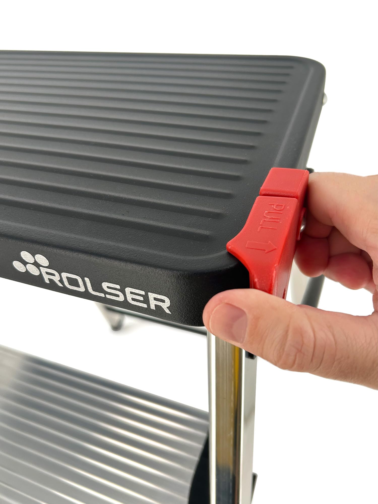 Taburete Plegable Rolser de Aluminio M3 220 Peldaño Ancho - Negro