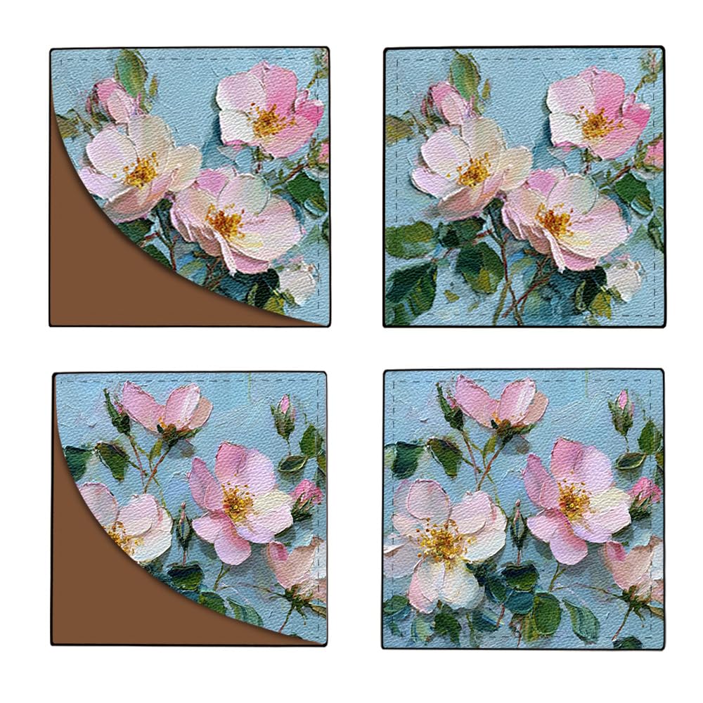 2Pcs Pink Floral Corner Bookmarks, Handmade PU Leather Page Corner Protectors, Oil Painting Art Stationery Gift for Women, Teachers, Mom, Spring Summer Reading Accessories 3.54 x 3.54