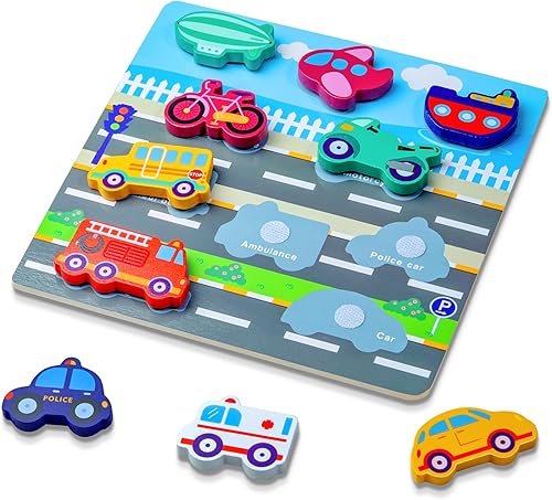 MUSCELL Rompecabezas de madera para niños pequeños a partir de 3 años, 10 piezas de rompecabezas de madera a todo color, rompecabezas de aprendizaje