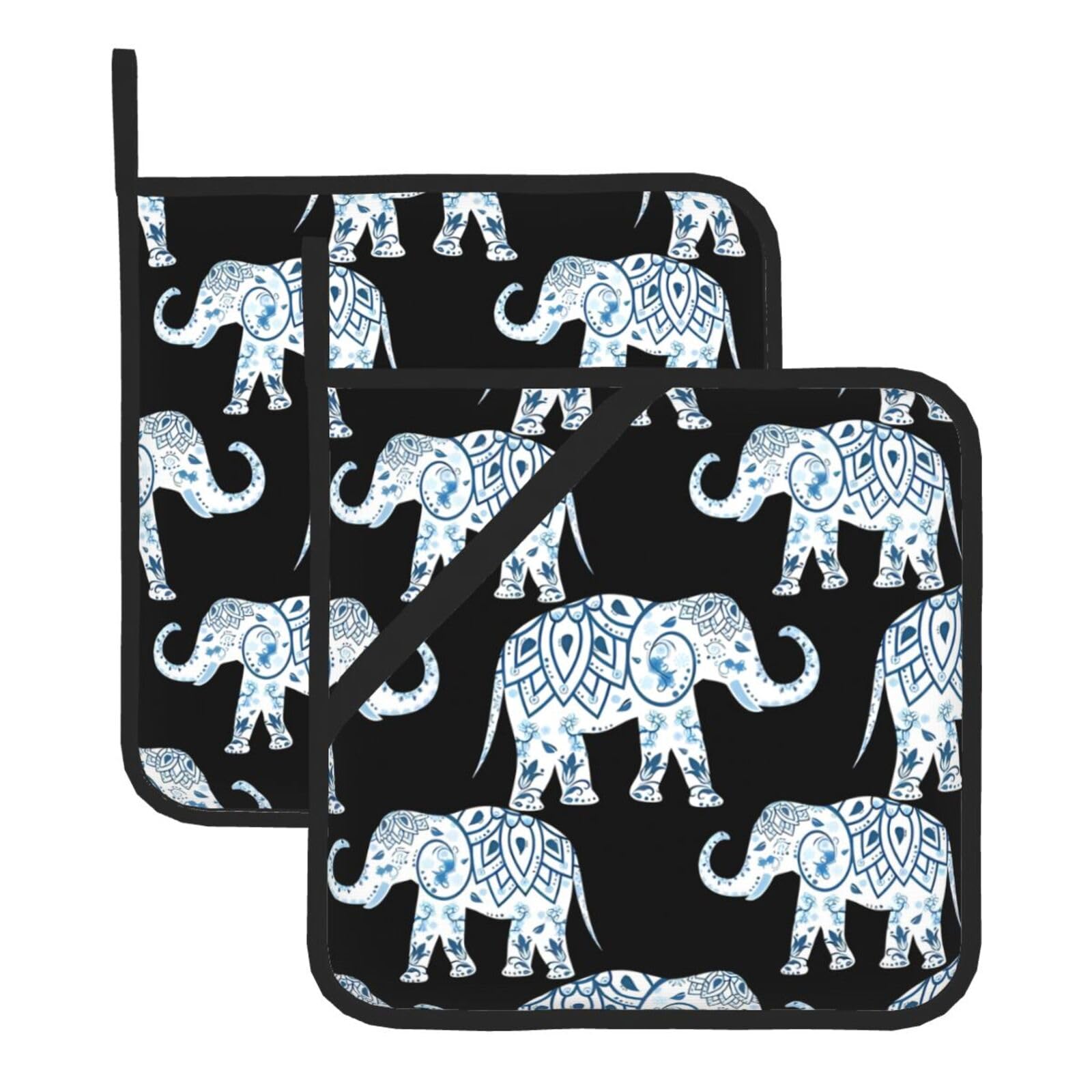 WHJSSF elephant Prints Square Pot Holders - Heat Resistant Kitchen Trivets 2-Pack - Waterproof Covers for Hot Dishes, Oven & Grill with Hanging Loop