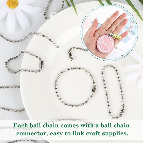 Miniatura 4 de SANNIX 100 cadenas de cuentas de bola, cadena de metal para perro a granel, cadena de bolas de 4.72 pulgadas con conectores (plateado)