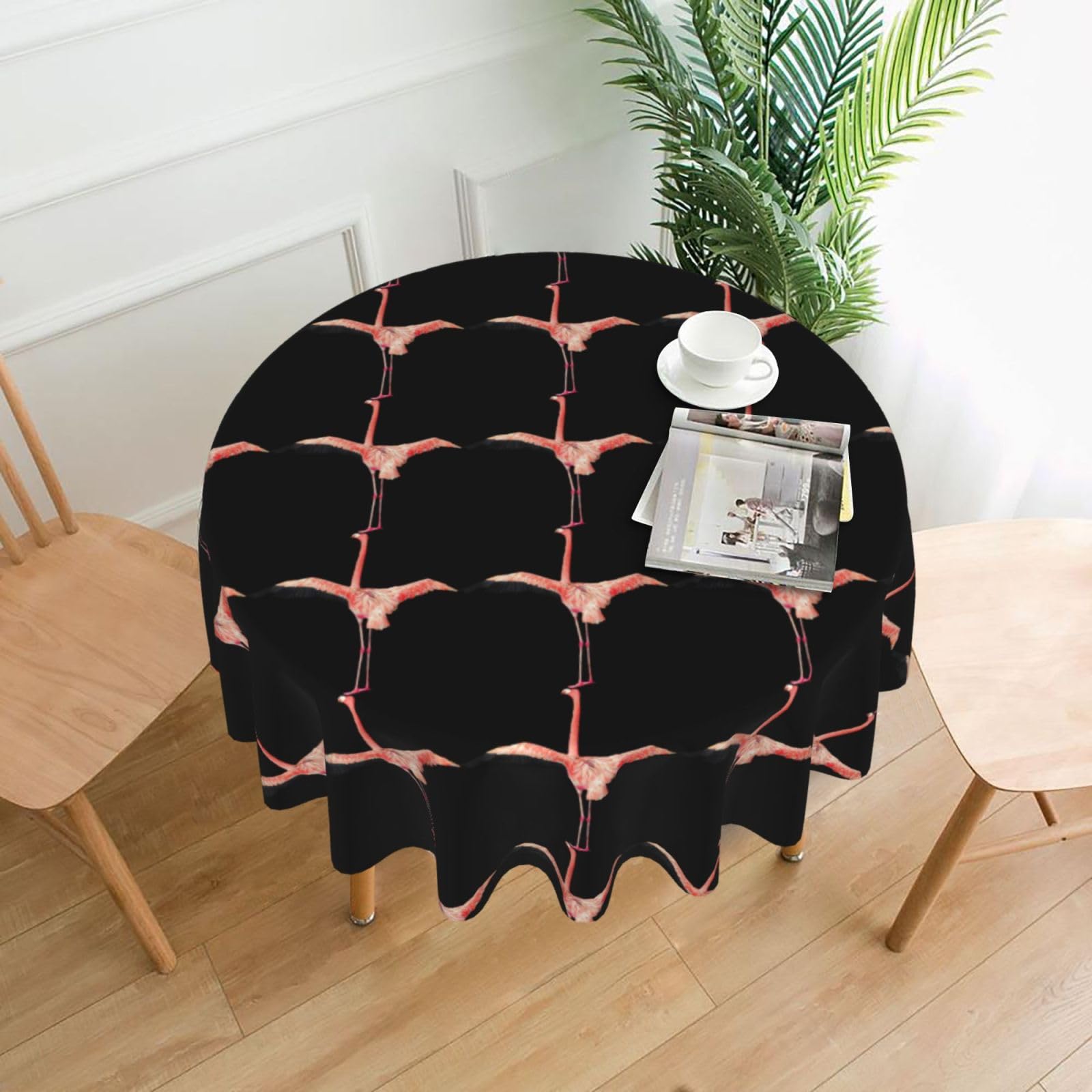 HJFCZH flamingo Prints Round Decorative Tablecloth 60in - High-Grade Polyester Throw for Dinners, Weddings & Everyday Use