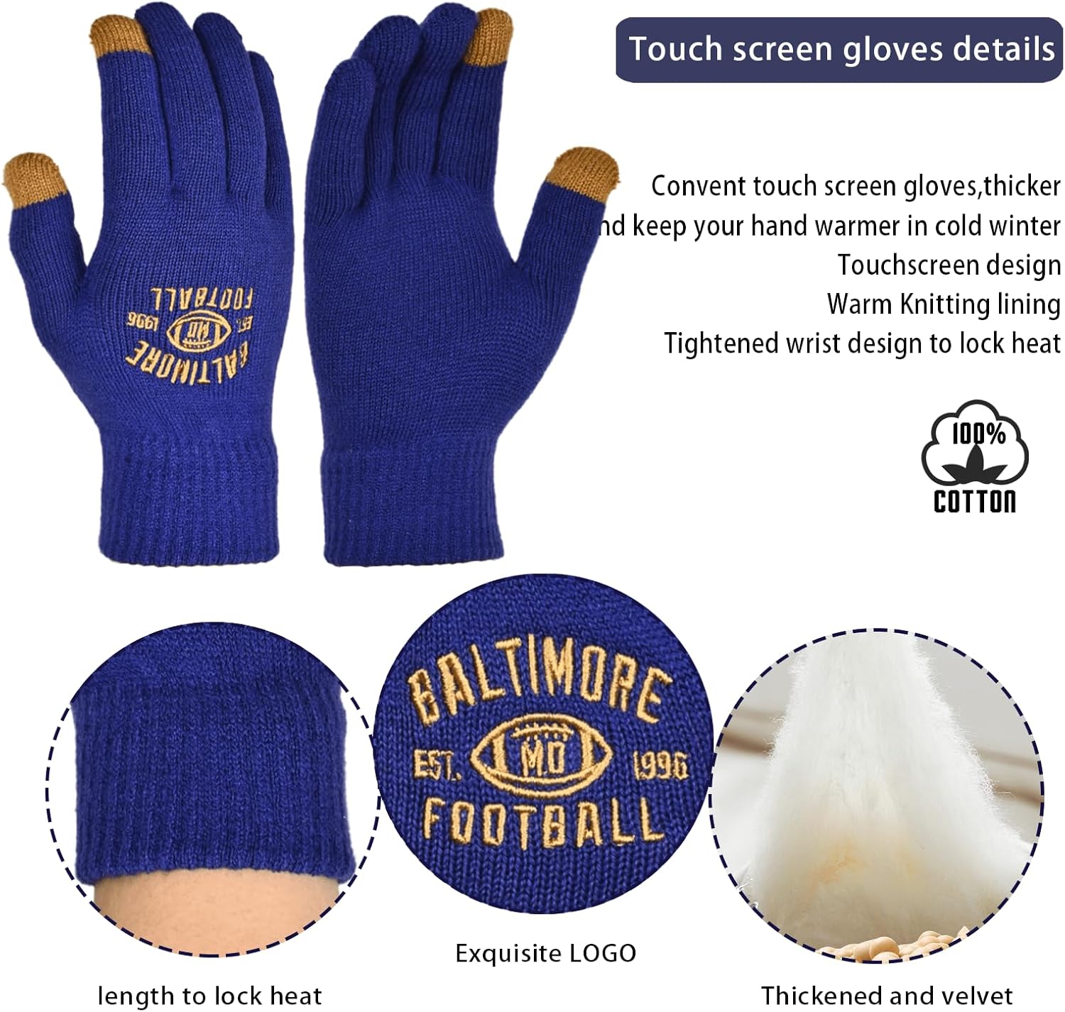 Vintage Classic Skull Cap Embroidery Beanie Fasion Hat Cuffed Winter Hat Knit Comes with Warm Gloves Gifts for Men Women Fans - Image 3