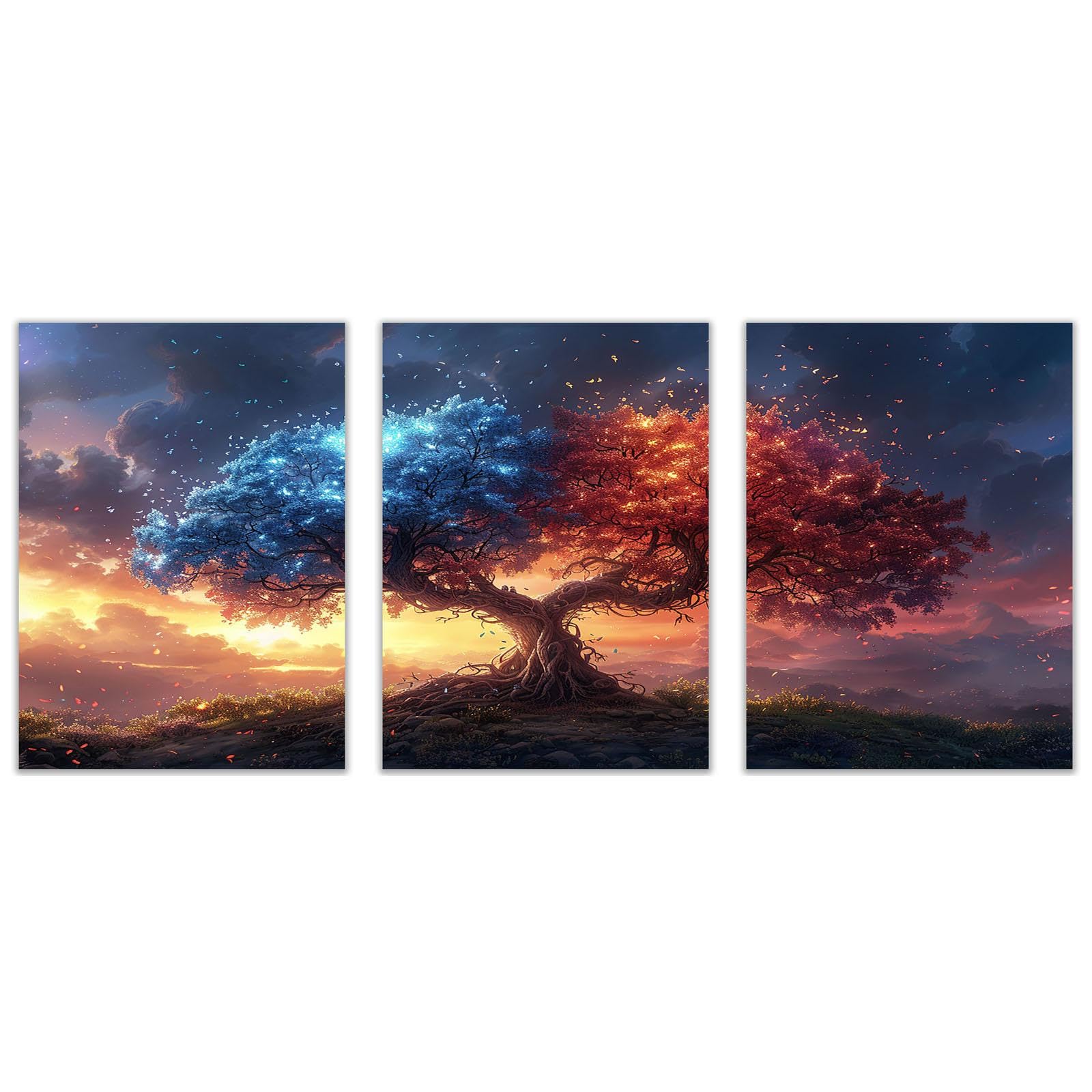 AMXBZC 3 piece set Abstract Painting Modern Canvas Wall Art for Living room,Bedroom, Mountain Abstract Tree Posters for Boy's Room Man Cave Home Decor - 40x60cmx3 Unframed