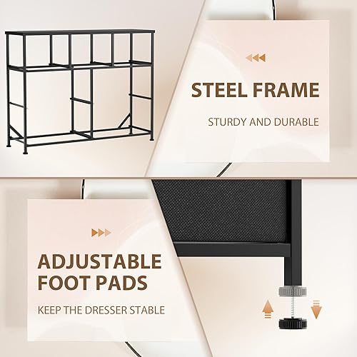 Miniatura 5 de Flamaker Cómoda para dormitorio, cómoda de 9 cajones, cómoda ancha, cajones de almacenamiento de tela, organizador de almacenamiento negro para