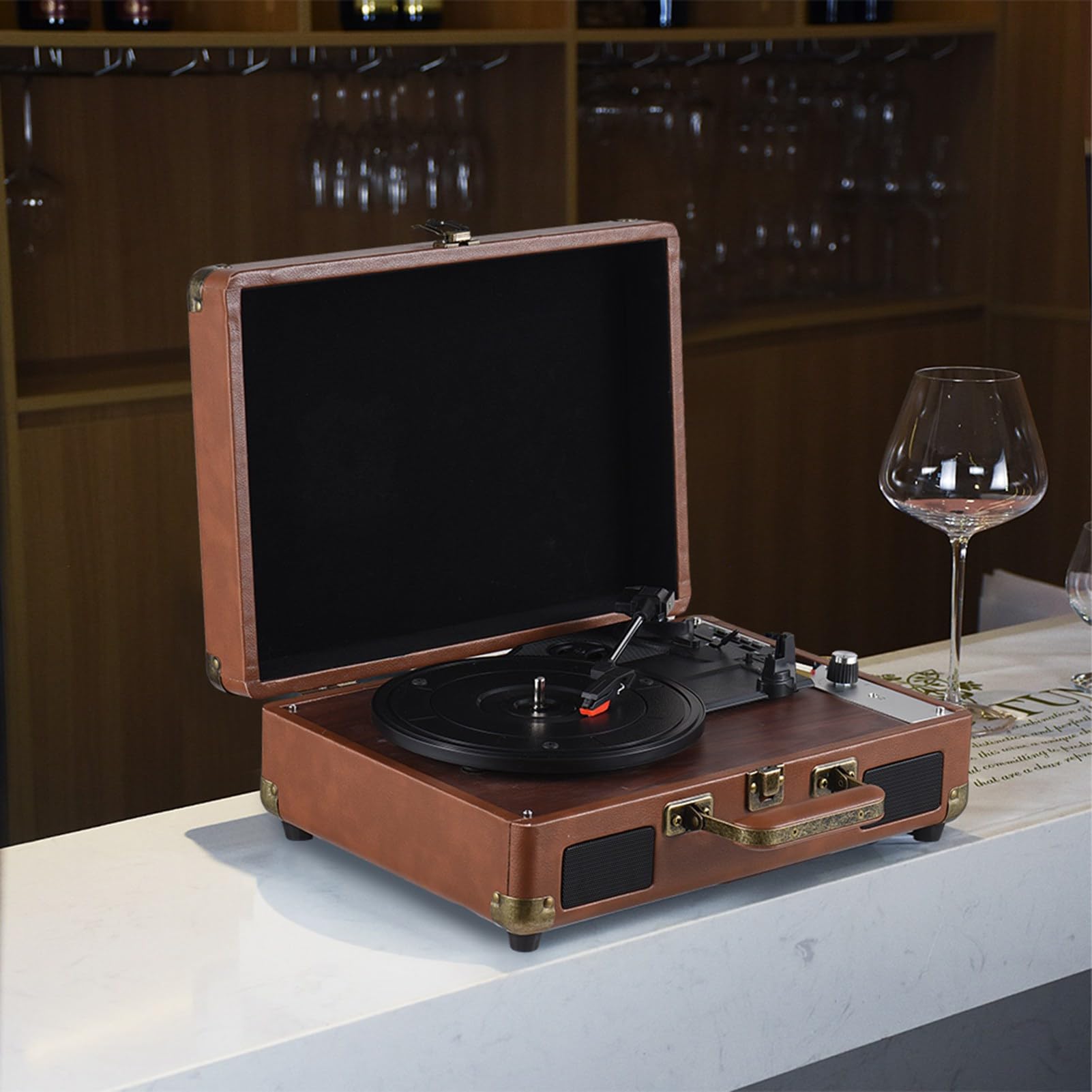 Giradischi Vintage in Vinile con BT 5.0, USB/riproduzione, Giradischi 33/45/78 Giri per Dischi da 7/10/12" (Marrone)