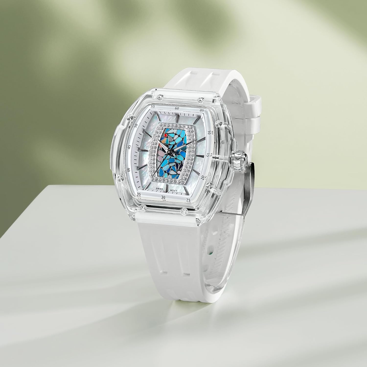 TSAR BOMBA Watches for Women Ladies Sapphire Glass Swiss Quartz Movement Wrist Watches with Fluorine Rubber Classic Tonneau Design Luminous 30M Waterproof Beautiful Gifts for Women