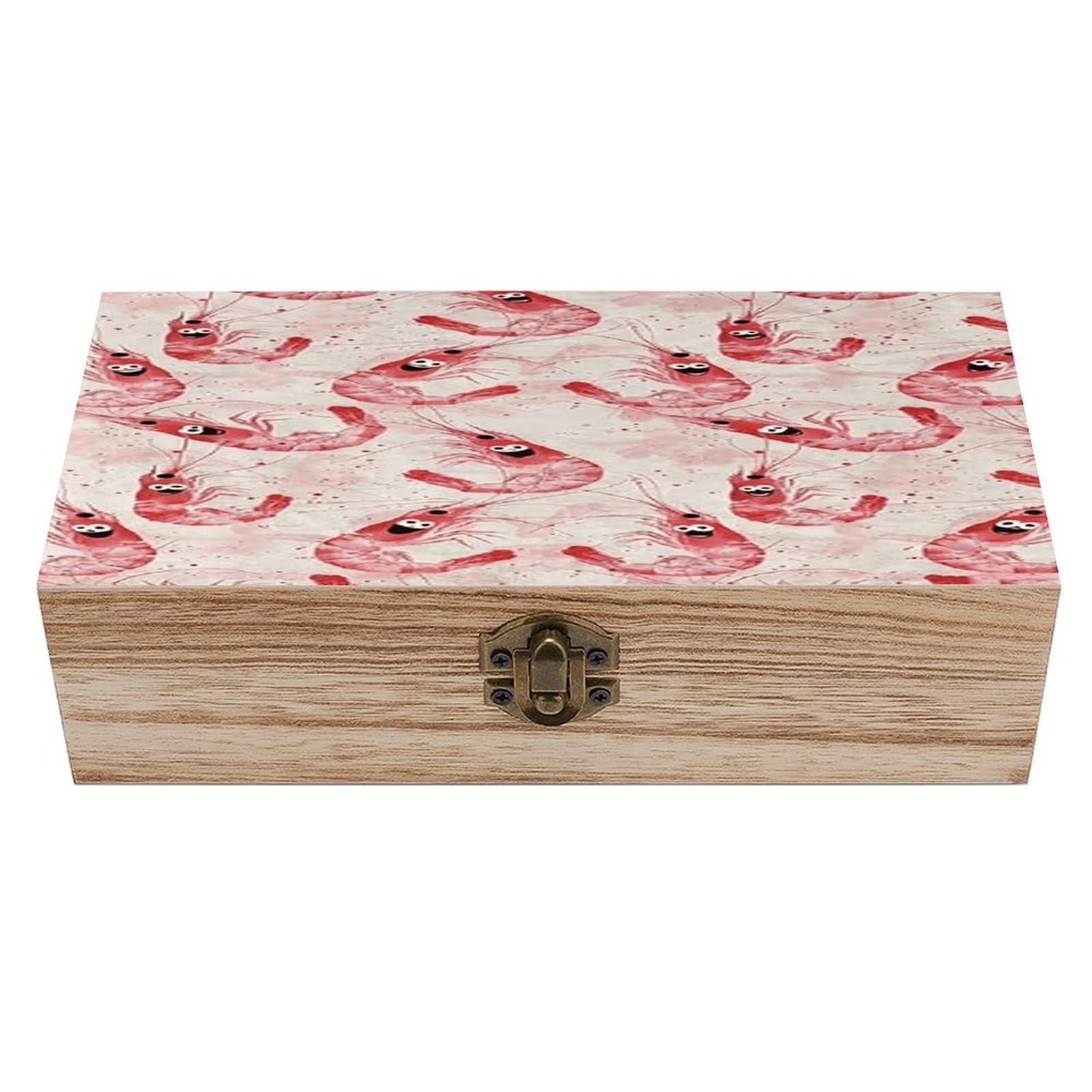 VstaDank Funny Shrimp Wooden Box with Hinged Lid Handmade Wooden Jewelry Boxs Organizer Personalized Woodens Keepsake Box for Pictures Wedding Photo Jewelry Decorative Chest Rustic Crate