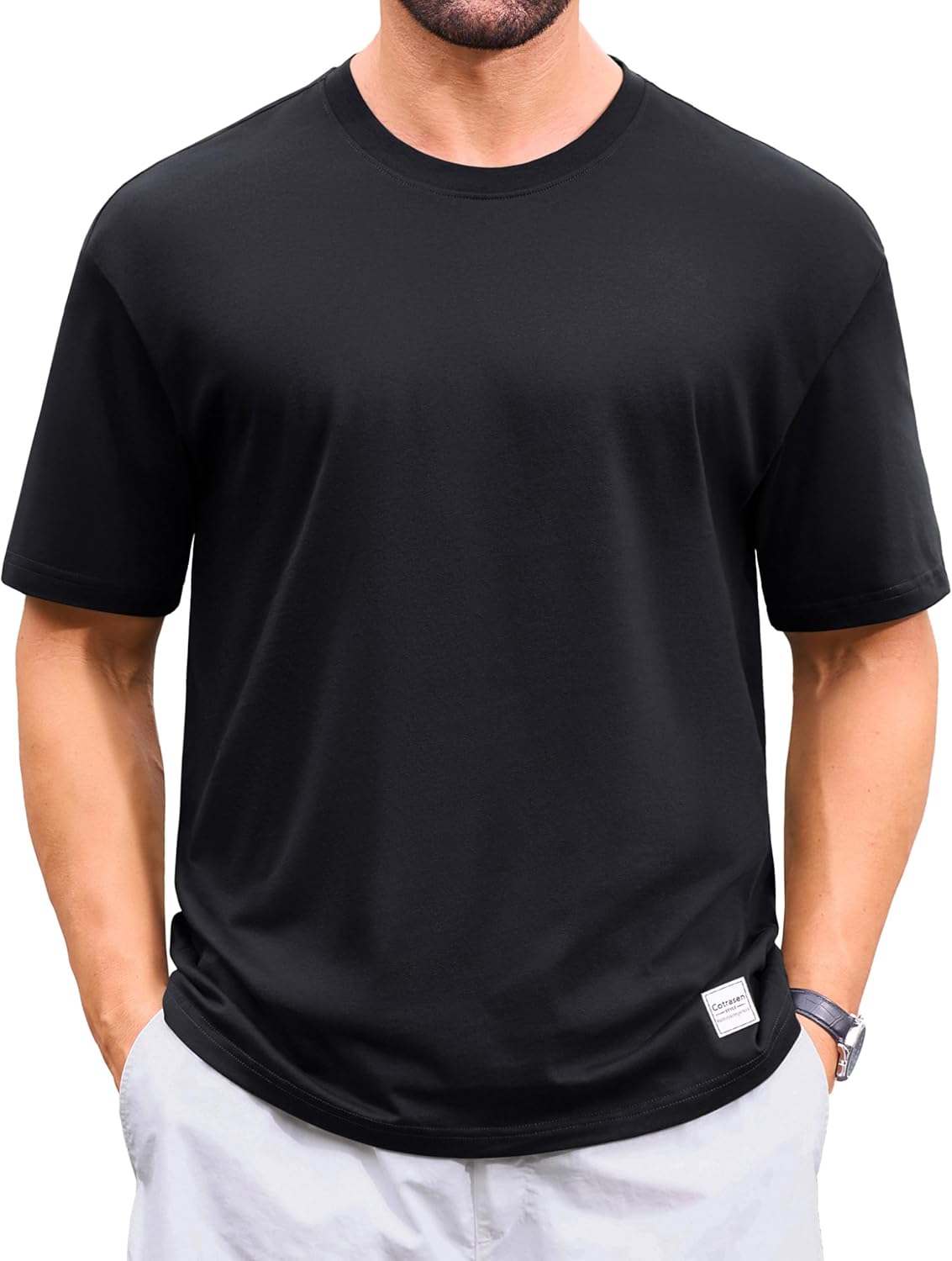 Cotrasen Men's T-Shirts Premium Cotton Short Sleeve Crew Neck Tees Classic Solid Basic Tshirt Casual Loose Fit Tee Shirts