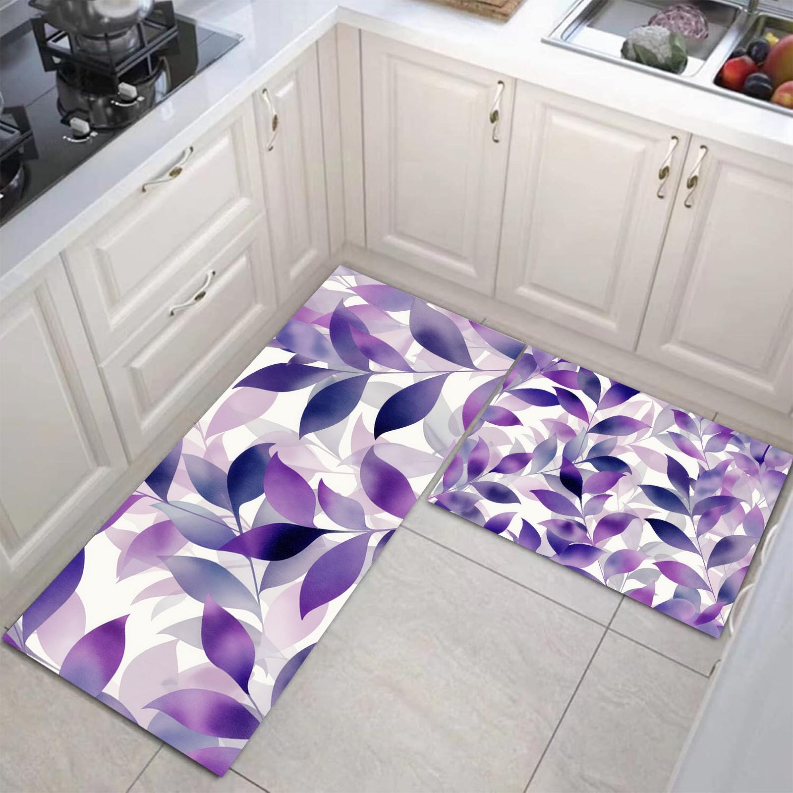 Alfombras de cocina antideslizantes para solucionar suelos resbaladizos juego morado