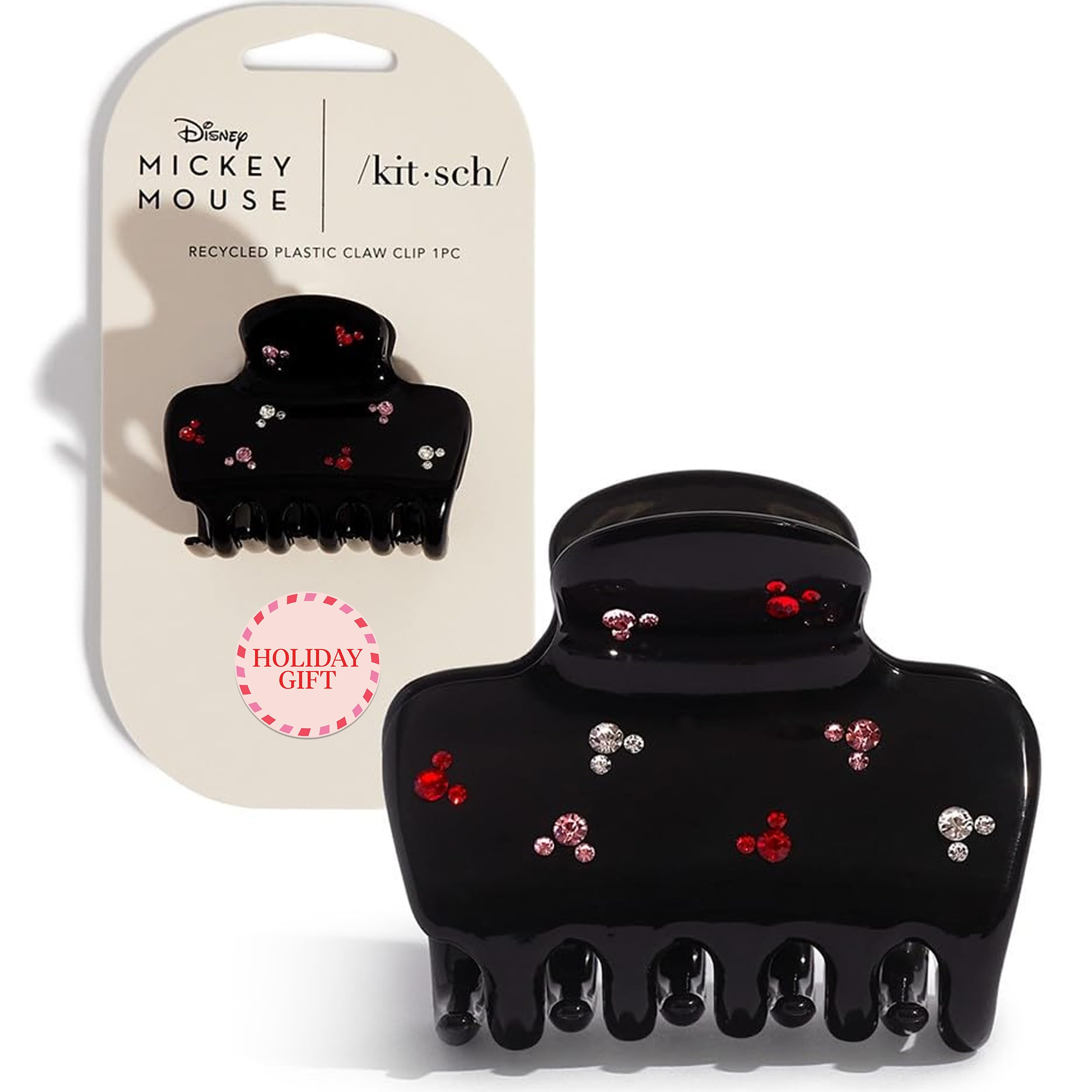 Kitsch Mickey/Minnie Recycled Plastic Rhinestone Puffy Claw Clips, Hair Clips for Women Girls, Hair Claw Clips for Thick Hair, Claw Hair Clips for Thin Hair, 1 Piece (Black)