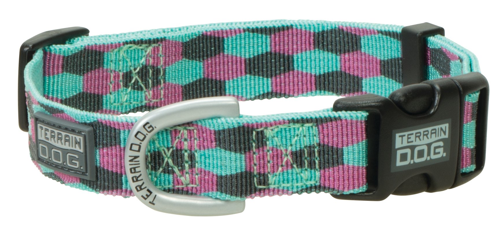 Terrain D.O.G. Unisex's Patterned Snap-n-Go Collar Dog, Mint/Pink/Gray Honeycomb, 3/4" x 13"-19"/M