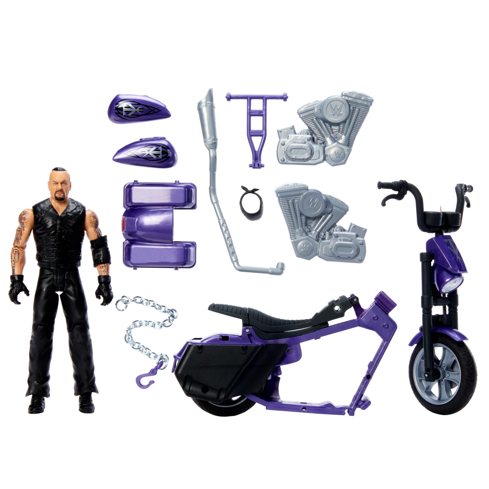 Mattel WWE Undertaker con Wrekkin' Boneyard Slamcycle Figura de acción con moto de juguete con piezas separables y accesorios, +6 años, HTR84