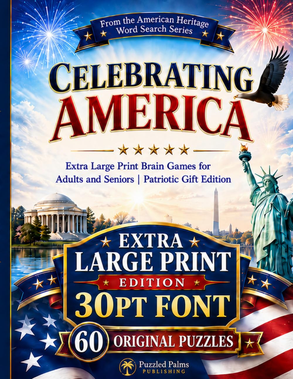 Celebrating America Word Search: Extra Large Print Patriotic Word Search Book for Adults and Seniors — 60 American History, Freedom, Landmarks, ... (American Heritage Word Search Puzzles)