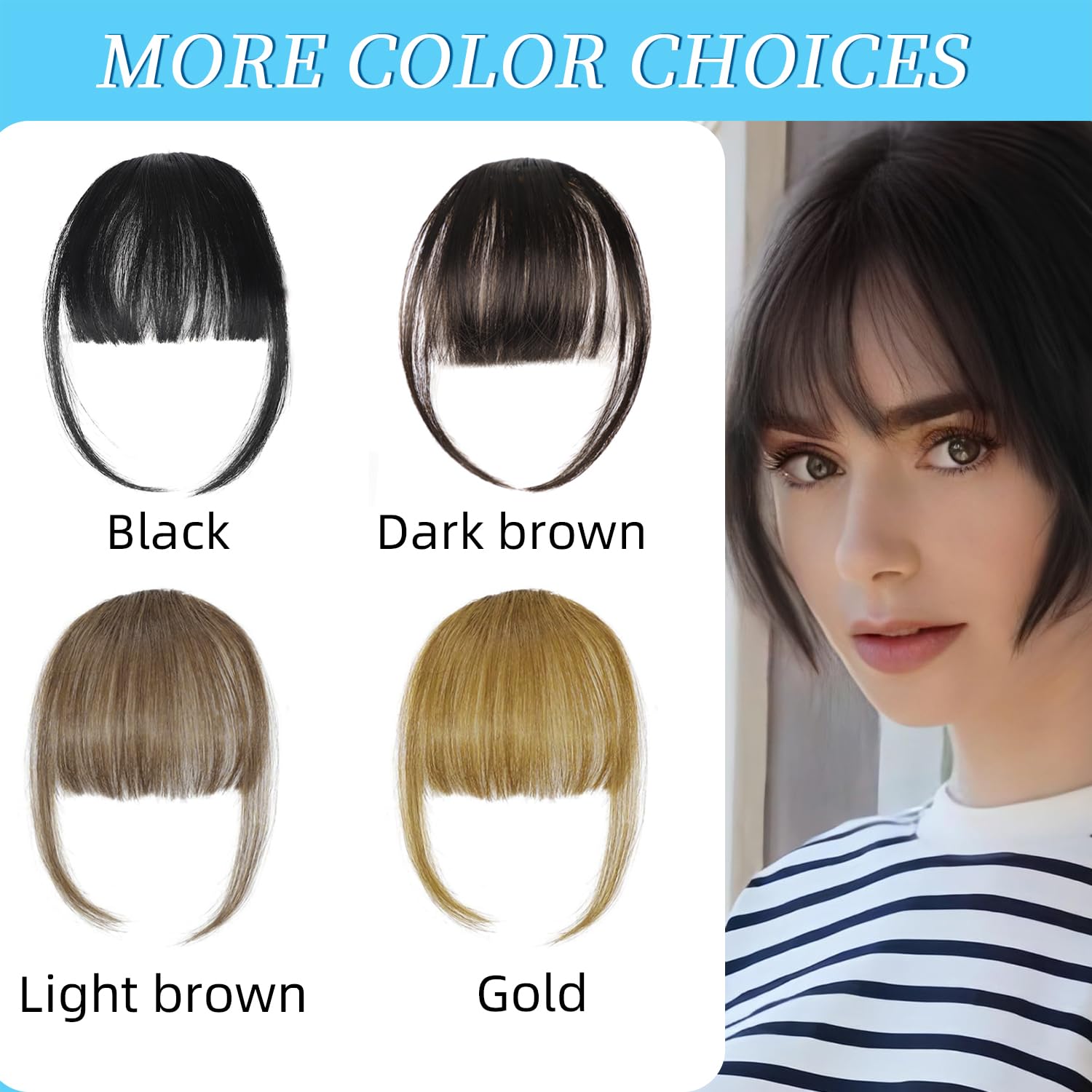 100% Real Human Hair Clip in Bangs for Women - Natural Look Fringe Hairpiece with Temples, Wispy or Curved Bangs Options(Natural Black) - Image 4