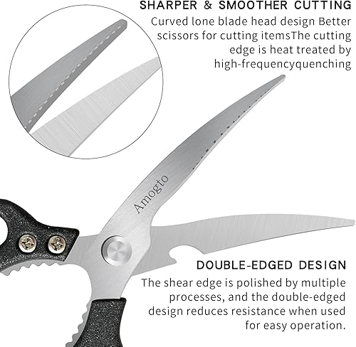 Miniatura 5 de Amogto Tijeras de cocina, tijeras de cocina multiusos, tijeras de alimentos de acero inoxidable afiladas resistentes, accesorios de cocina, tijeras