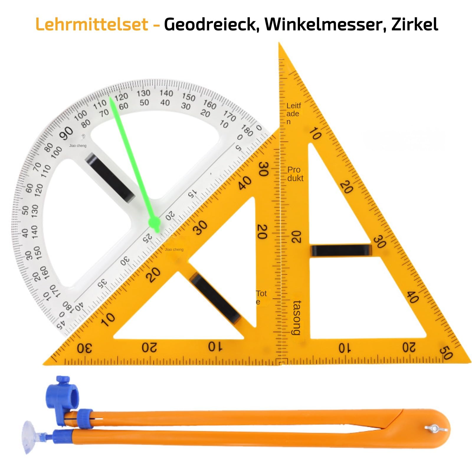 LOVIVER 4-teiliges großes Mathematik-Lineal, großes Dreieck, Kompass-Set, großes digitales Lehrmaterial für Tafel, Whiteboard, Bürozeichnungen