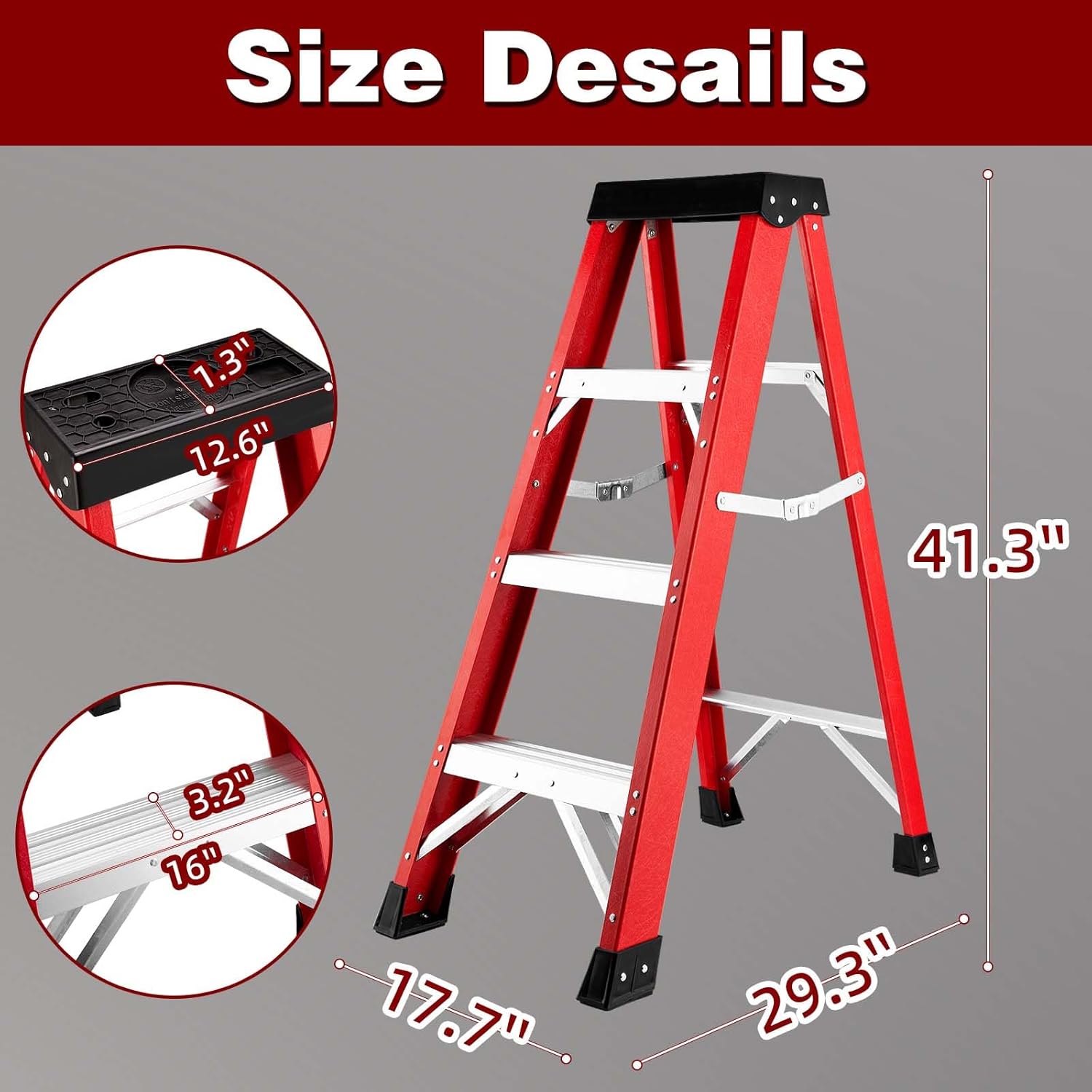 Ladder 4-Foot Fiberglass Step Ladder, 300 Pound Capacity, Folding Platform Step ladders for Home & Work, Type IA