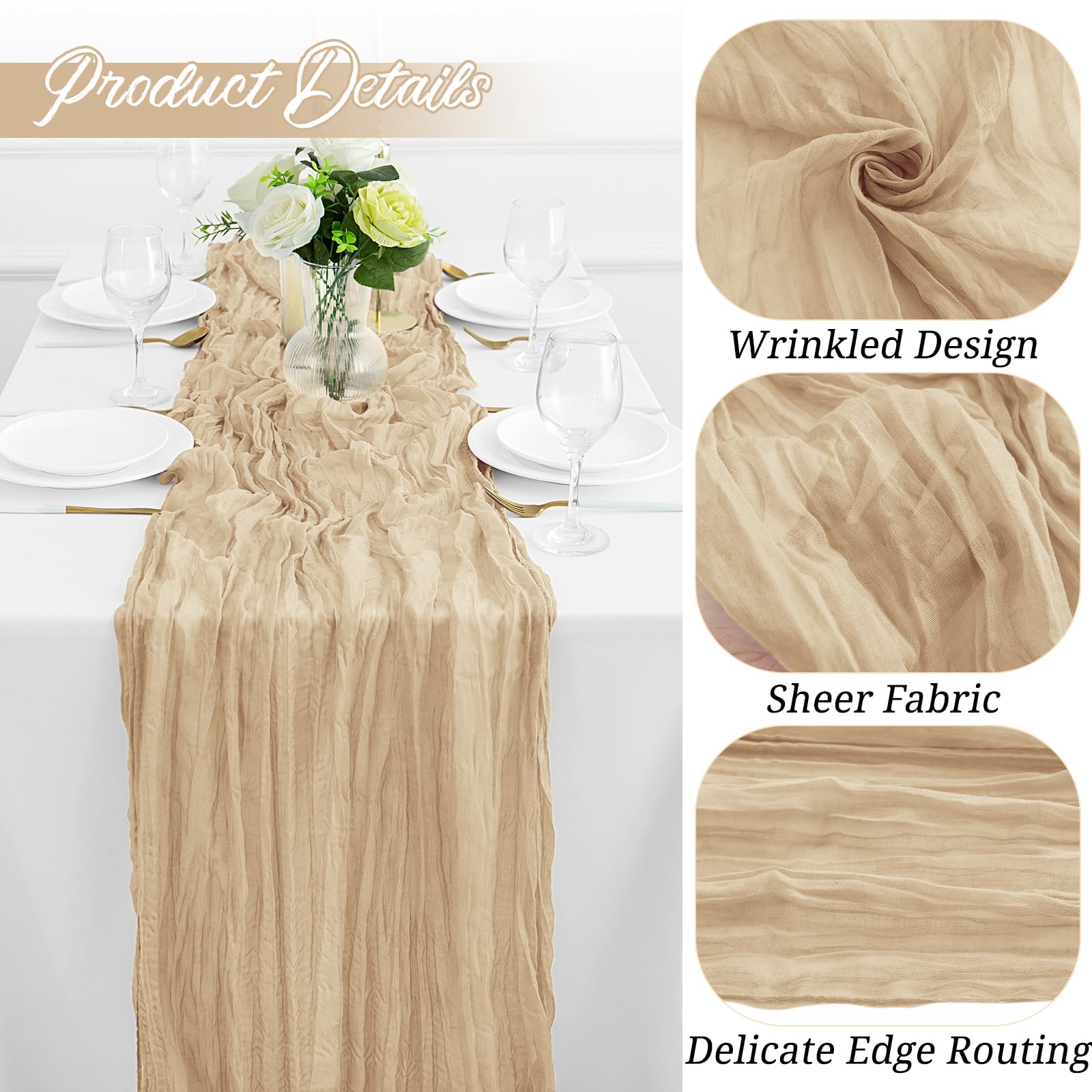 Seihtuch-Tischläufer, 30 Stück, Beige, Seihtuch, Tischläufer aus Gaze, rustikal, durchsichtig, für Hochzeit, Geburtstag, Babyparty, Party-Dekoration, 30 Stück