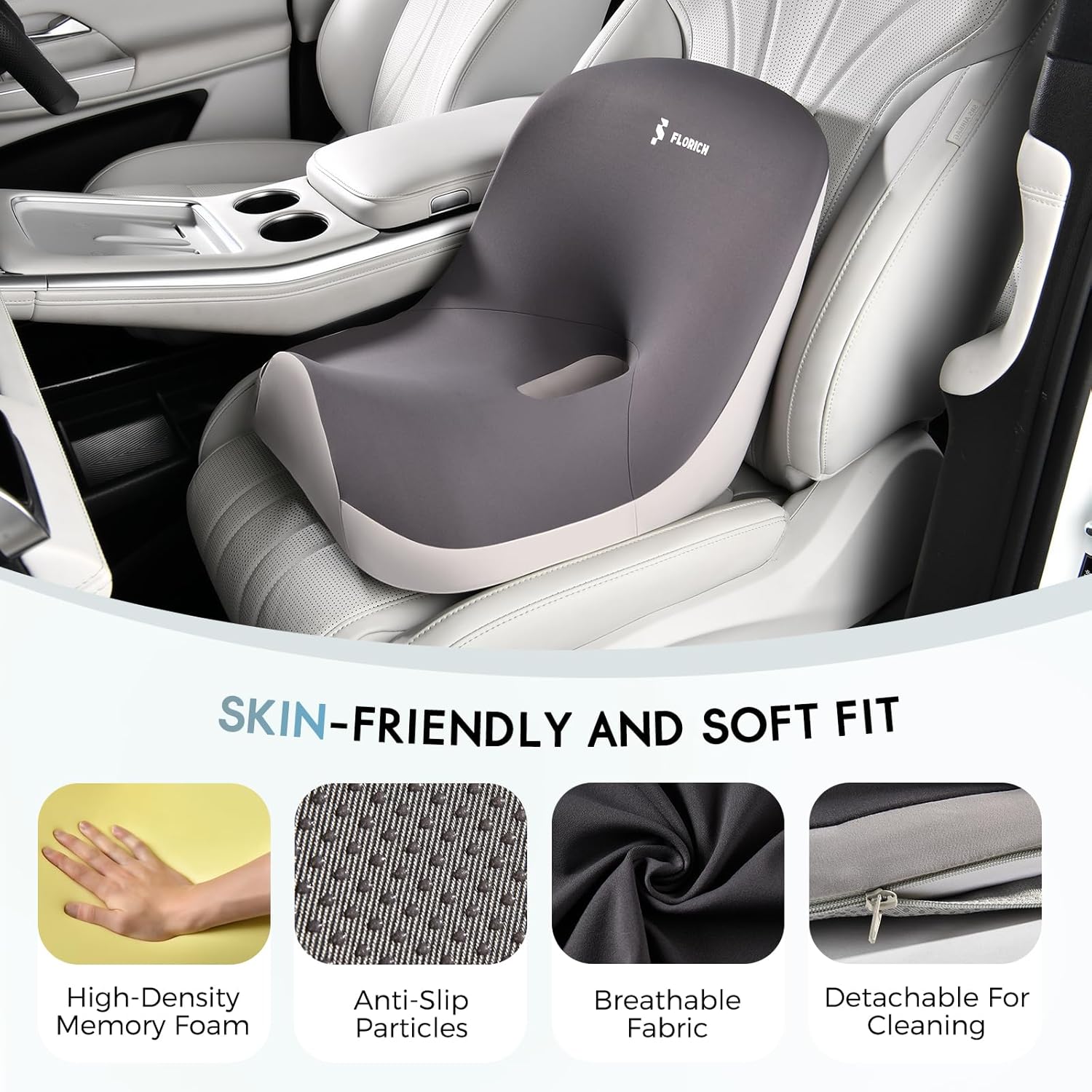 Car Seat Cushion and Lumbar Support Pillow, Larger Memory Foam Seat Cushion, Ergonomic L-Shaped Design Cushion for Back Pain Relief, Non-Slip Driving Cushion for Car, Office, Truck, Wheelchair-Black