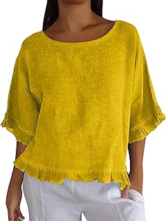Blusa de manga larga de algodón con cuello alto para mujer, color liso, de poliéster