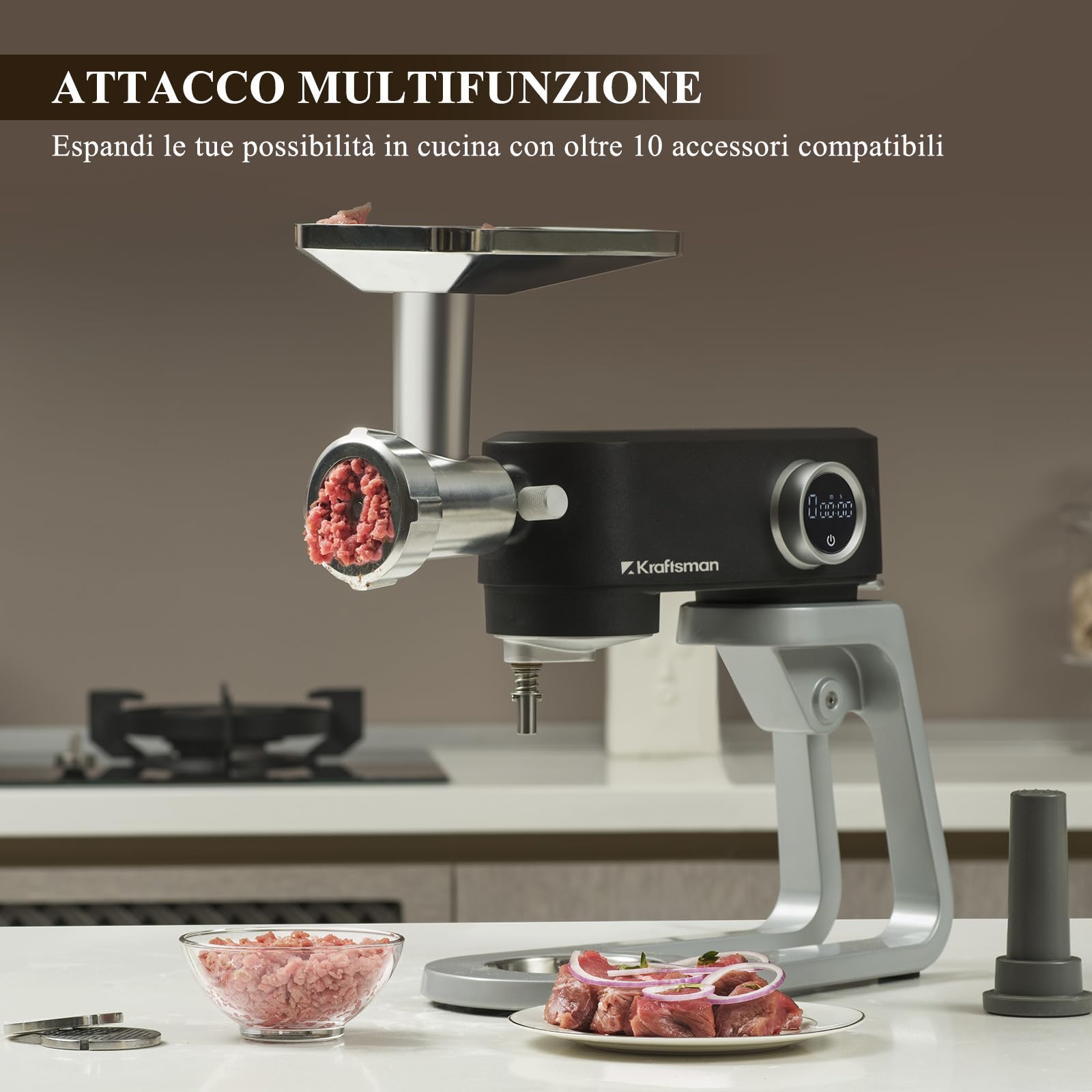 Impastatrice Planetaria Kraftsman in Metallo, 5L Robot da Cucina Multifunzione, 800W, 8 Velocità con Timer, Impastatrice Professionale con 4 Fruste in Acciaio Inox, Ideale per Impasti Duri (Nero)