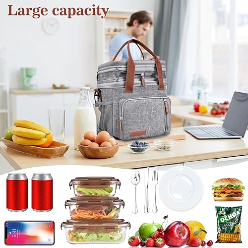 Miniatura 4 de LOKASS Lonchera y bolsa de almuerzo para mujeres y hombres, doble cubierta, lonchera grande con aislamiento para adultos, a prueba de fugas, bolsa