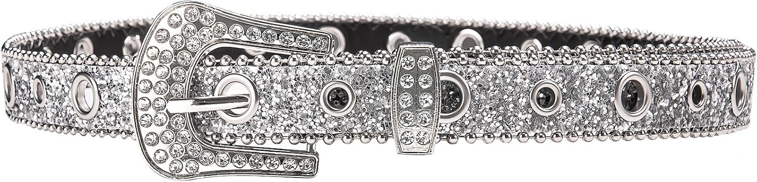 Dubulle Rhinestone Belt Women Men's Leather Belts Western Bling Silver Buckle for Jeans Pants (Waist 26-40") - Image 6
