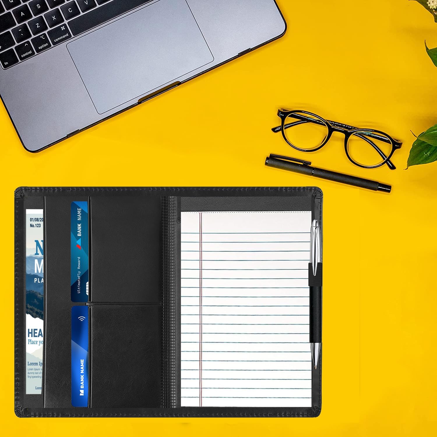 Carpeta para padfolio/portafolio, mini carpeta de 5 x 8 pulgadas, bloc de escritura legal, carpeta organizadora de documentos A5 para hombres y mujeres, color negro.
