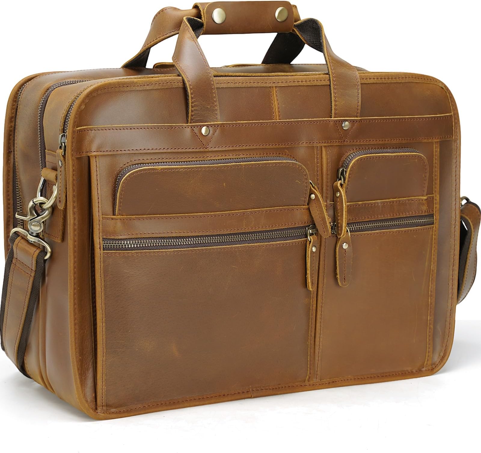 Sponsored Ad – 17 Inch Briefcase Leather Laptop Bag Men Messenger Bag Vintage Shoulder Satchel Bags for Work Office Business, Light Brown
