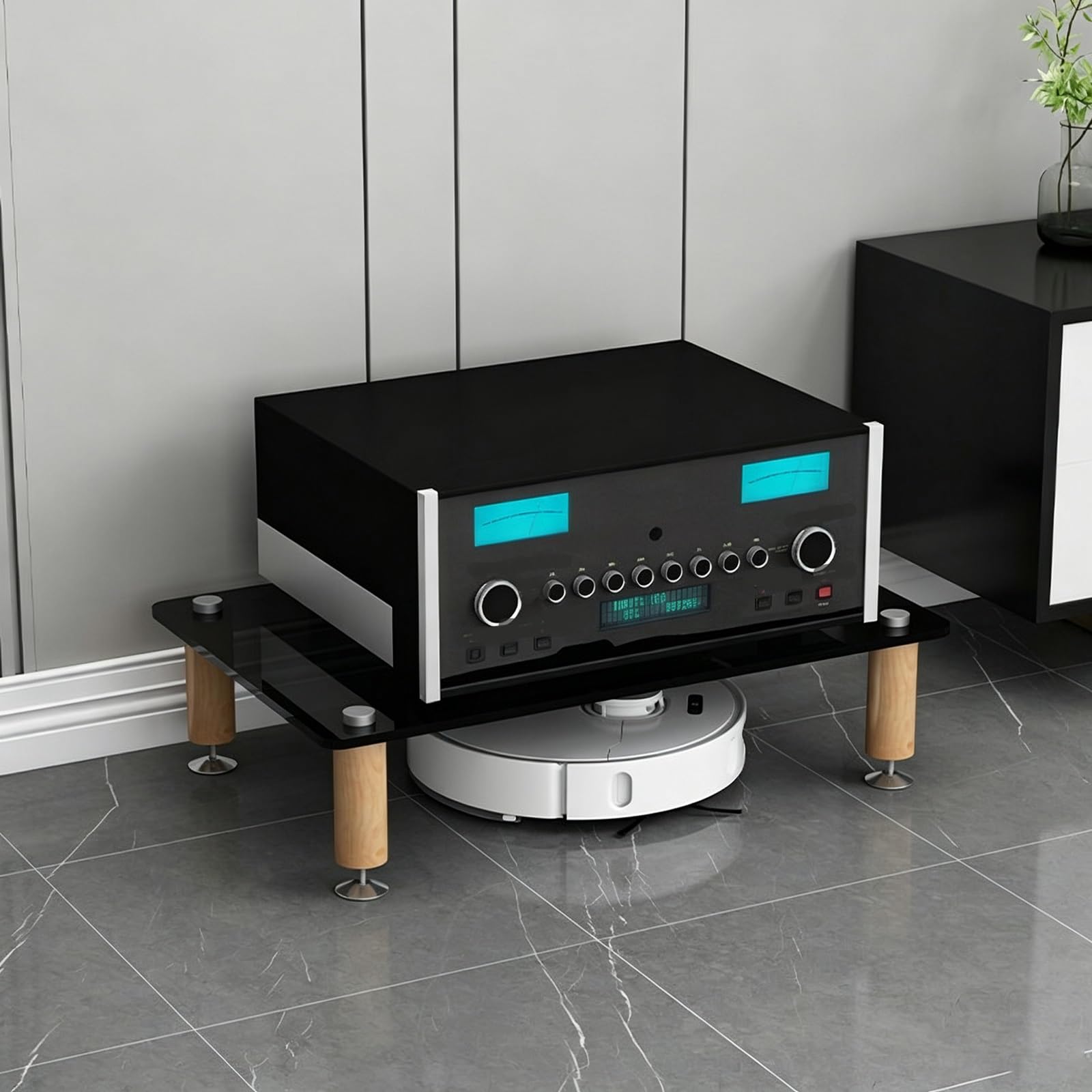 1-4 Ebenen HiFi Rack aus Massivholz & gehärtetem Glas, Antivibrations-Stand