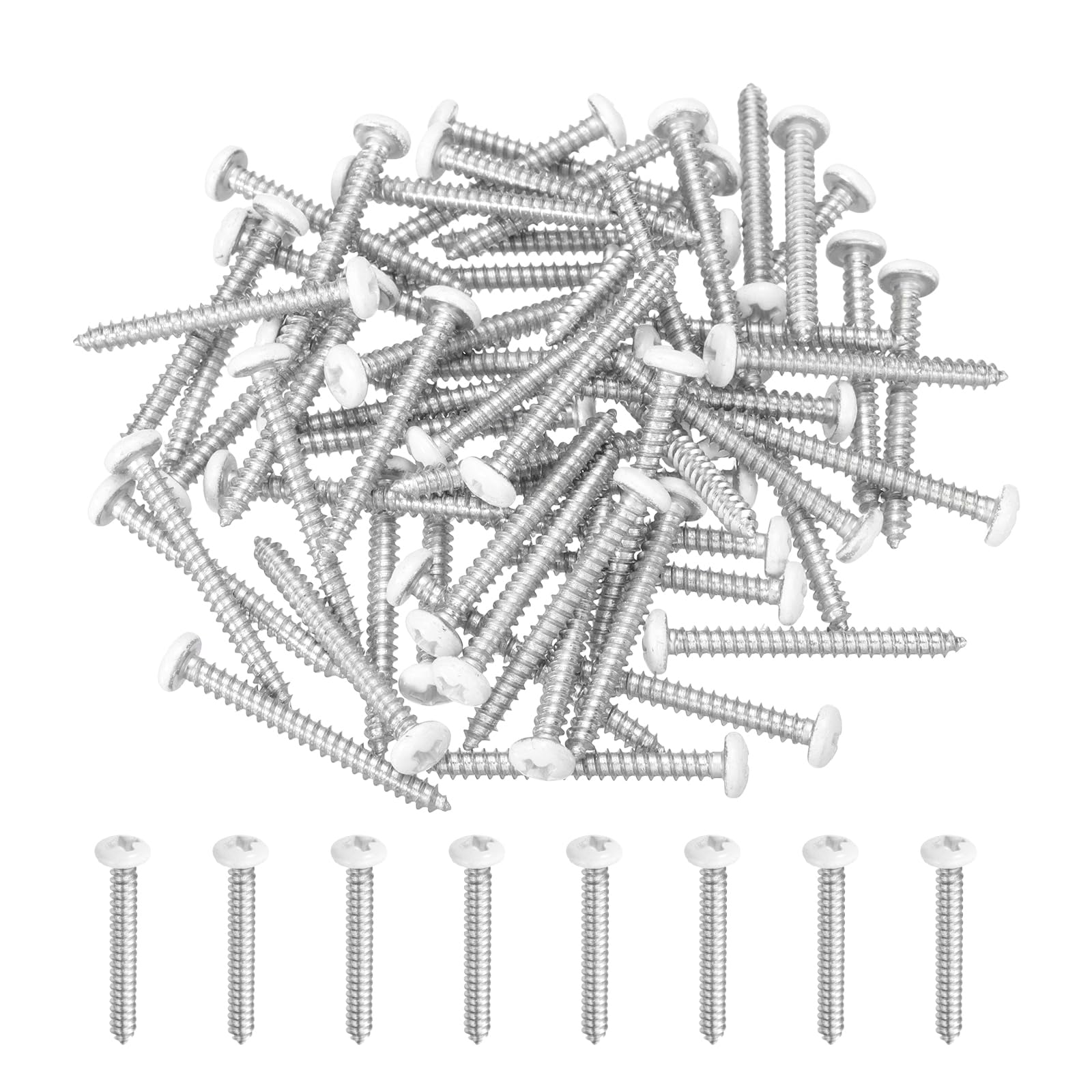 sourcing map 60Pcs M3.5 x 32mm White Pan Head Self Tapping Screws, Galvanized Carbon Steel Self Drilling Screws for Metal Sheet Metal Screw, Silver
