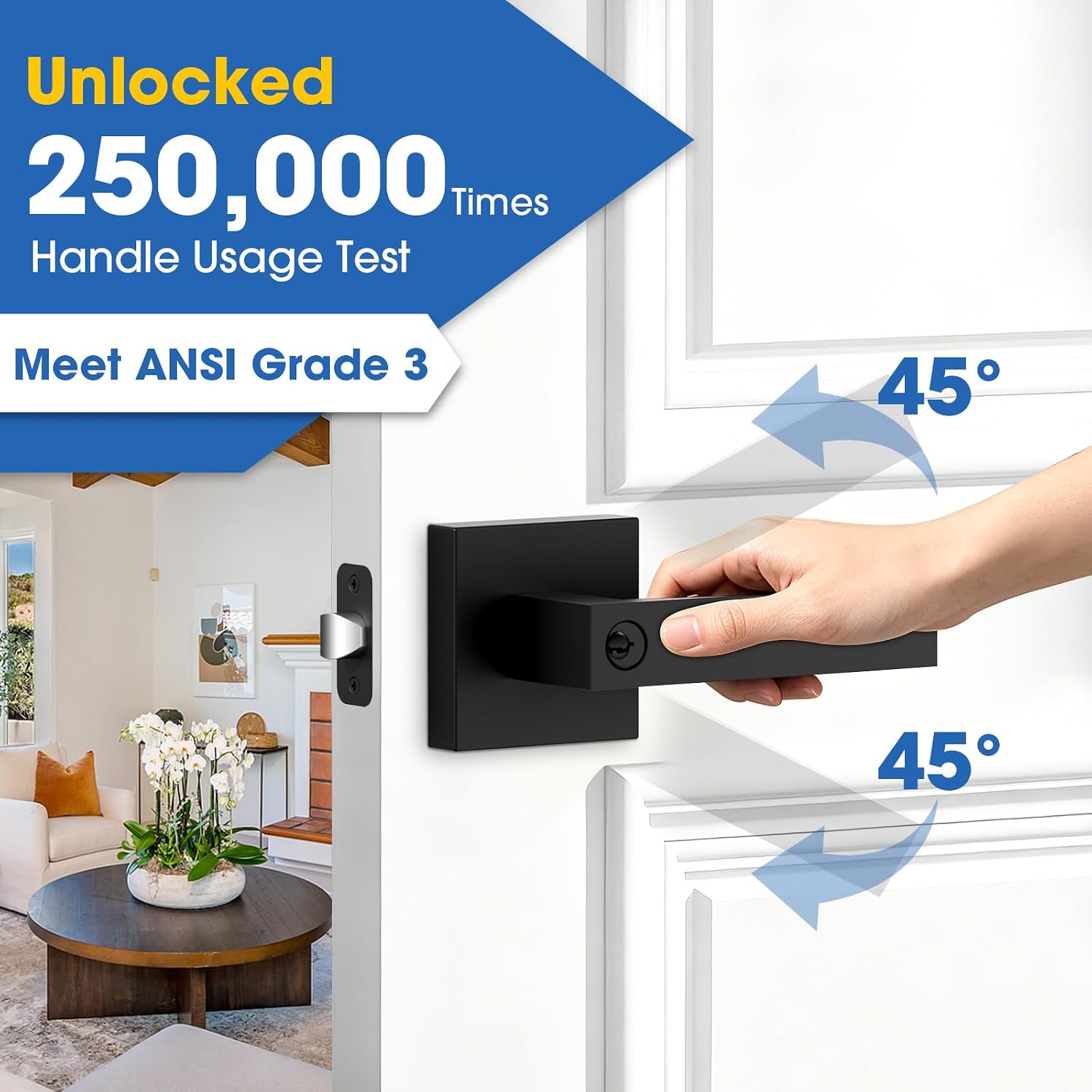 Estmoon 6 Pack Door Lock Black Door Handle - Matte Black Keyed Alike Exterior Door Knob with Lock and Key, Heavy Duty Front Door Lock Set, Reversible for Right & Left Handed Doors
