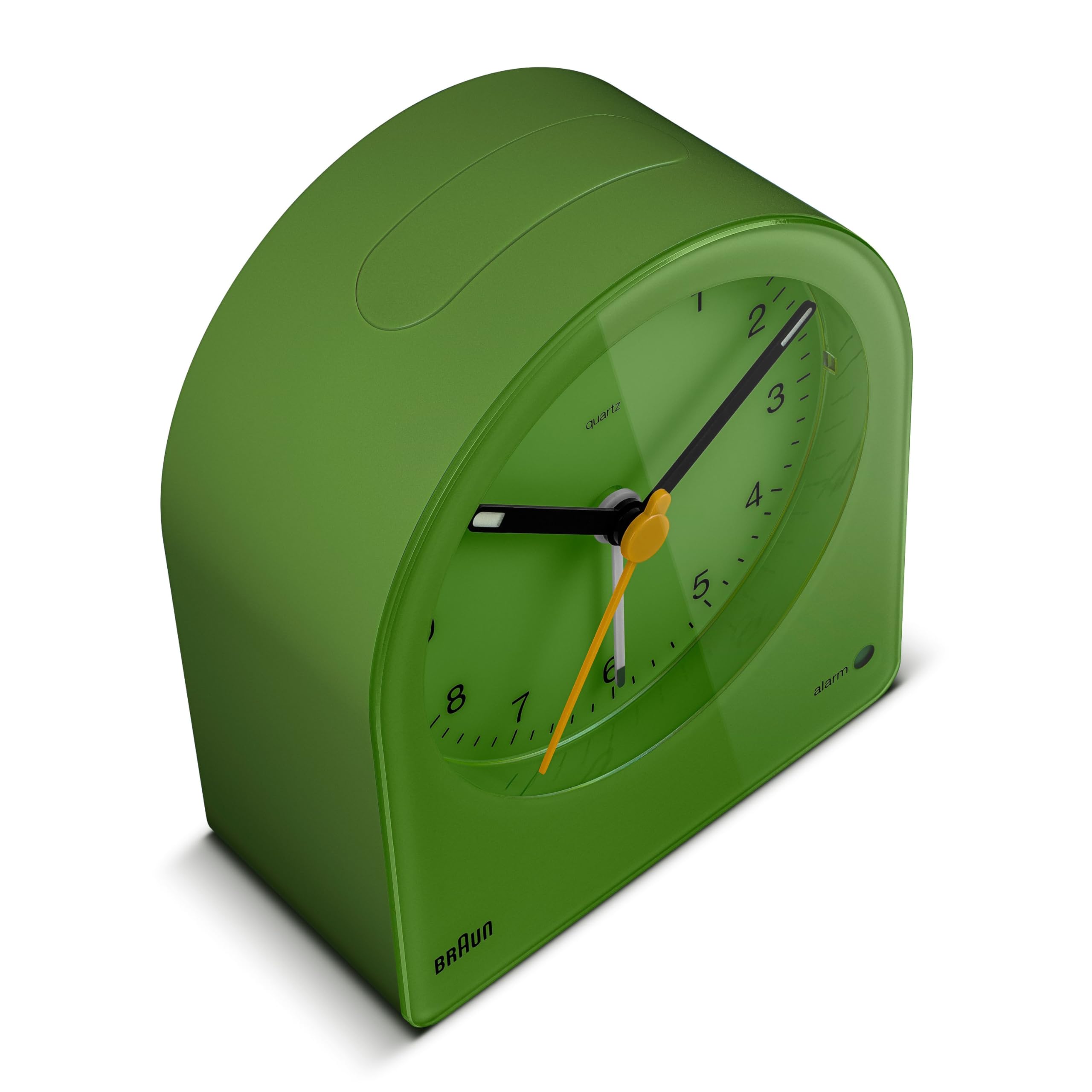 Braun Klassischer analoger Wecker mit Schlummerfunktion und kontinuierlicher Hintergrundbeleuchtung,leisem Quarzwerk, anschwellendem Alarm-Piepton in Grün, Modell BC22GN