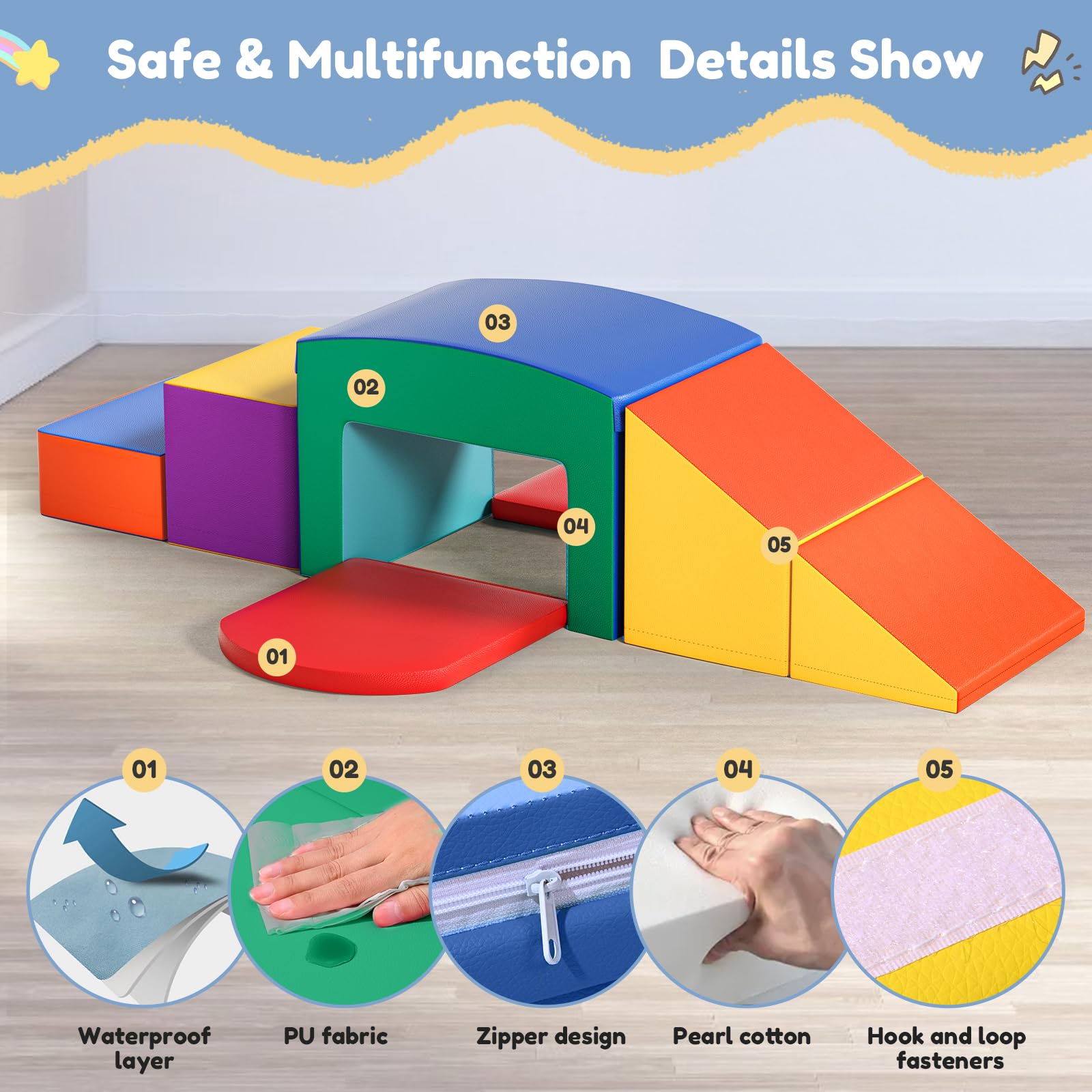 CUPCHID Blocchi da costruzione in schiuma per bambini, grandi blocchi da costruzione in schiuma giganti per bambini, giocattoli educativi prescolari per gattonare e arrampicarsi (Colorati)