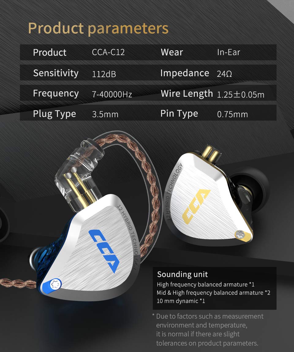 CCA C12 In auricolari 5BA 1DD Driver ibridi Cuffie con auricolari sportivi cablati Cuffie da gioco stereo Audio nitido HiFi per Musician Audiophile Singer DJ