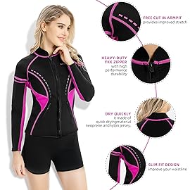 GoldFin Wetsuit Top Women, 2mm Wetsuits Jacket Long Sleeve Neoprene Tops for Water Aerobics Diving Surfing Swimming