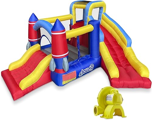 Cloud 9 Casa inflable de rebote de cohete con soplador, gorila para niños con dos toboganes y gran área de salto