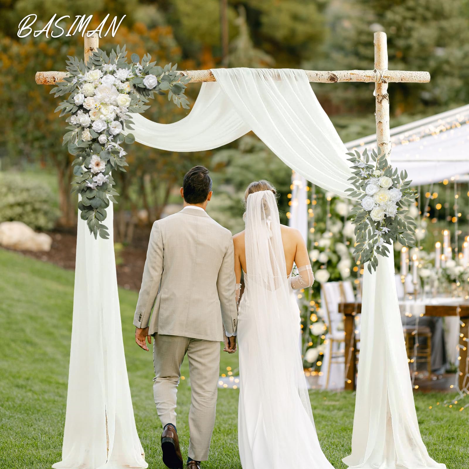 Arche de Fleurs avec Rideaux (Lot de 3) pour cérémonie de Mariage, tonnelle et Toile de Fond de réception, décoration de Mariage, Panneaux de Bienvenue, décoration Florale de fête