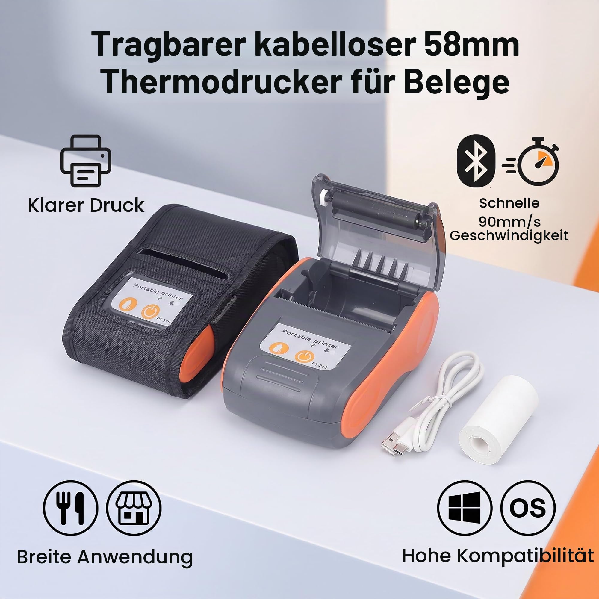 Fafeicy Bluetooth Belegdrucker Mini, 90mm/s