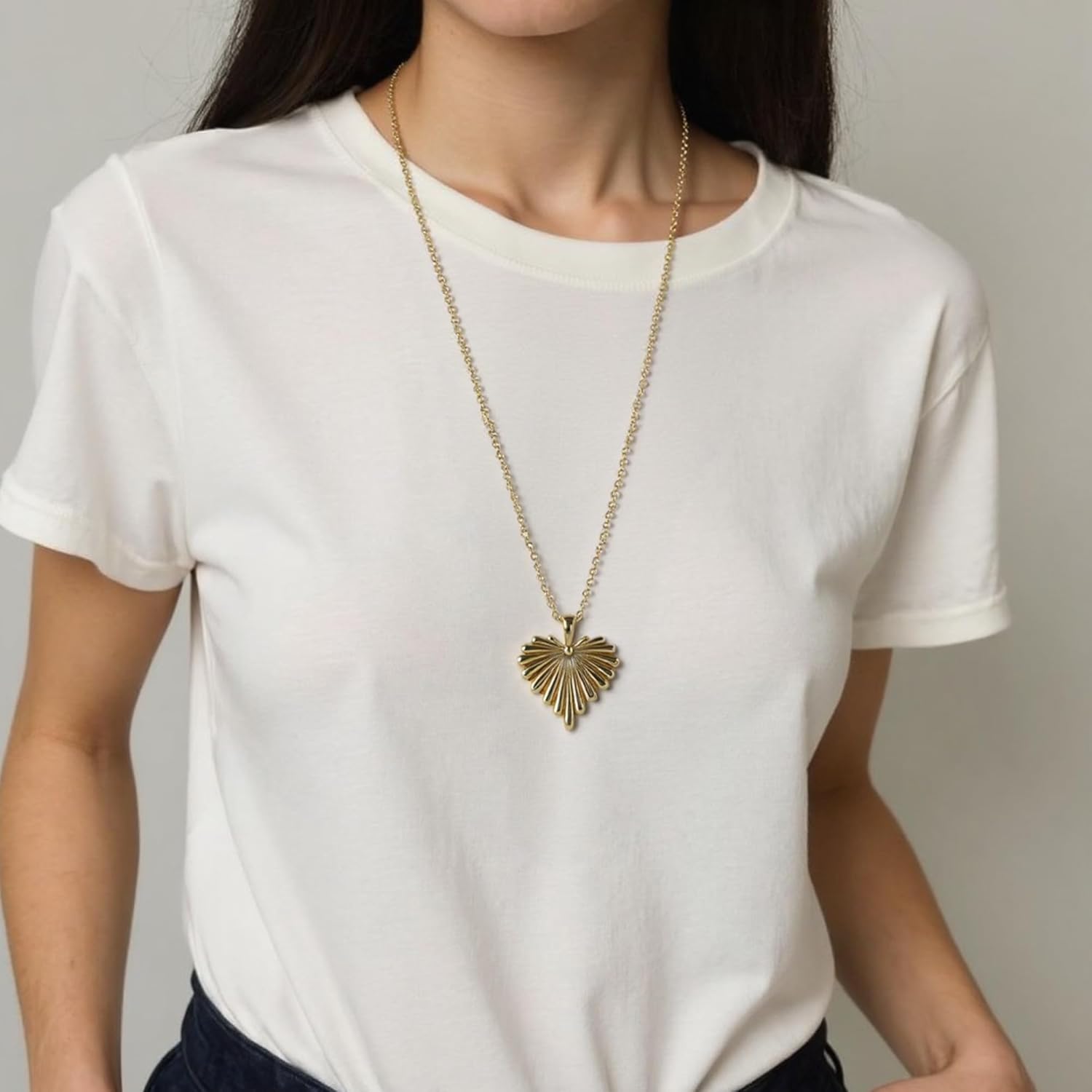 Palm Leaf & Full-Heart Pendant Necklace for Women 18K Gold Plated 5A+ CZ 28.5 Inch Adjustable Statement Jewelry Gift - Image 3