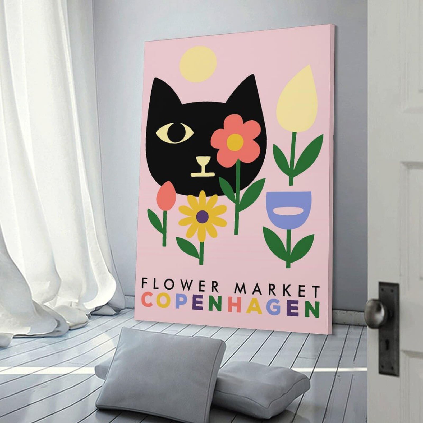 Junmoney Flower Market Copenhagen Cat Art Room Decor Wall Art 20x30inch(50x75cm), for Wall Displays, Bedrooms Or Room Updates, Ideal for Building A Coordinated Art Wall