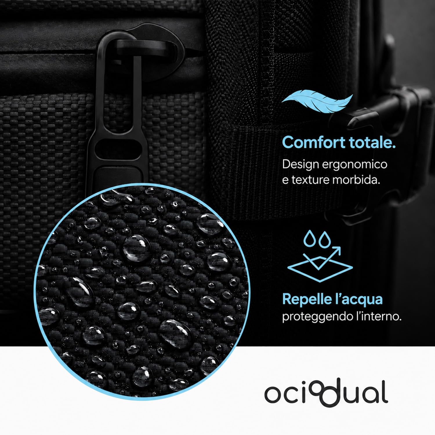 OcioDual Zaino da Viaggio 40x30x20 cm, Bagaglio a Mano Sottosedile, Zaino Cabina con Capienza Regolabile 40x30x17-20 cm, Scomparti Organizzati, Unisex, Nero