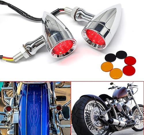Miniatura 5 de DREAMIZER Luz intermitente para motocicleta, intermitente LED para sombra 750 VT1100 Vstrom R1200C - Carcasa cromada con luz roja