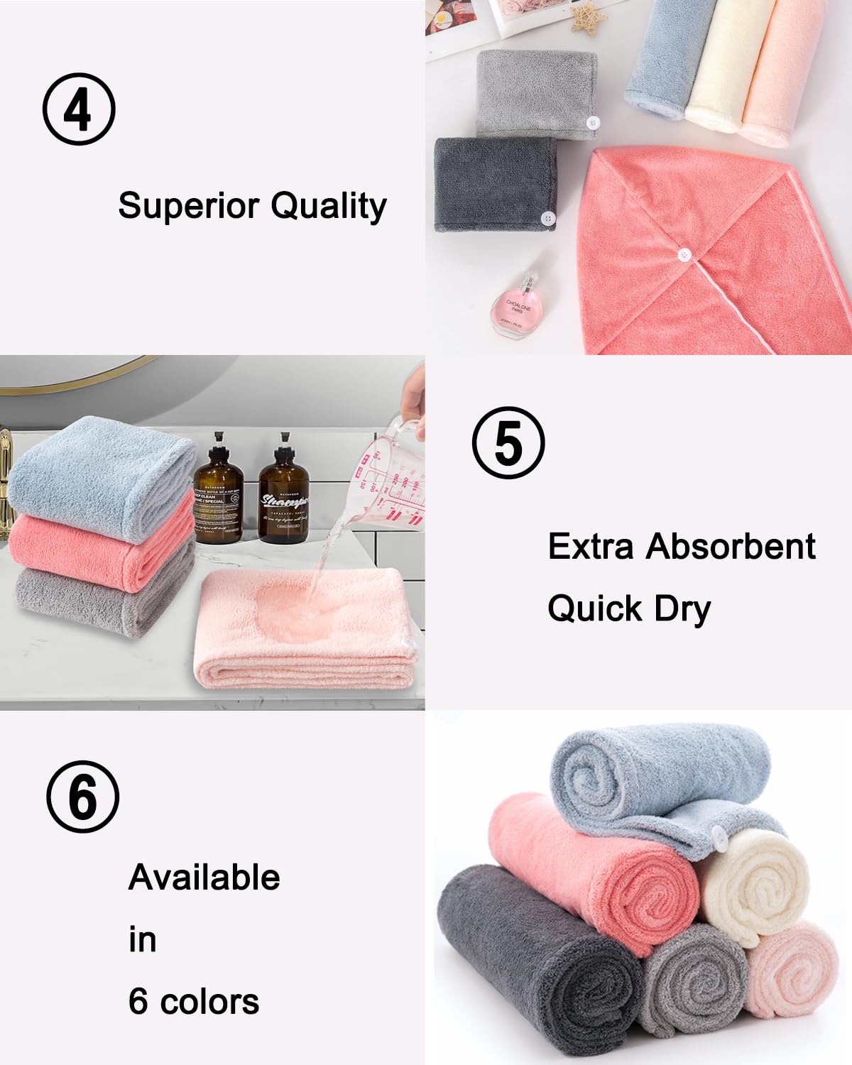 Lot De 6 Serviettes De Bain Multicolores Lumimi - Microfibre Absorbante 140x69 Cm Rose Rouge Blanc Gris