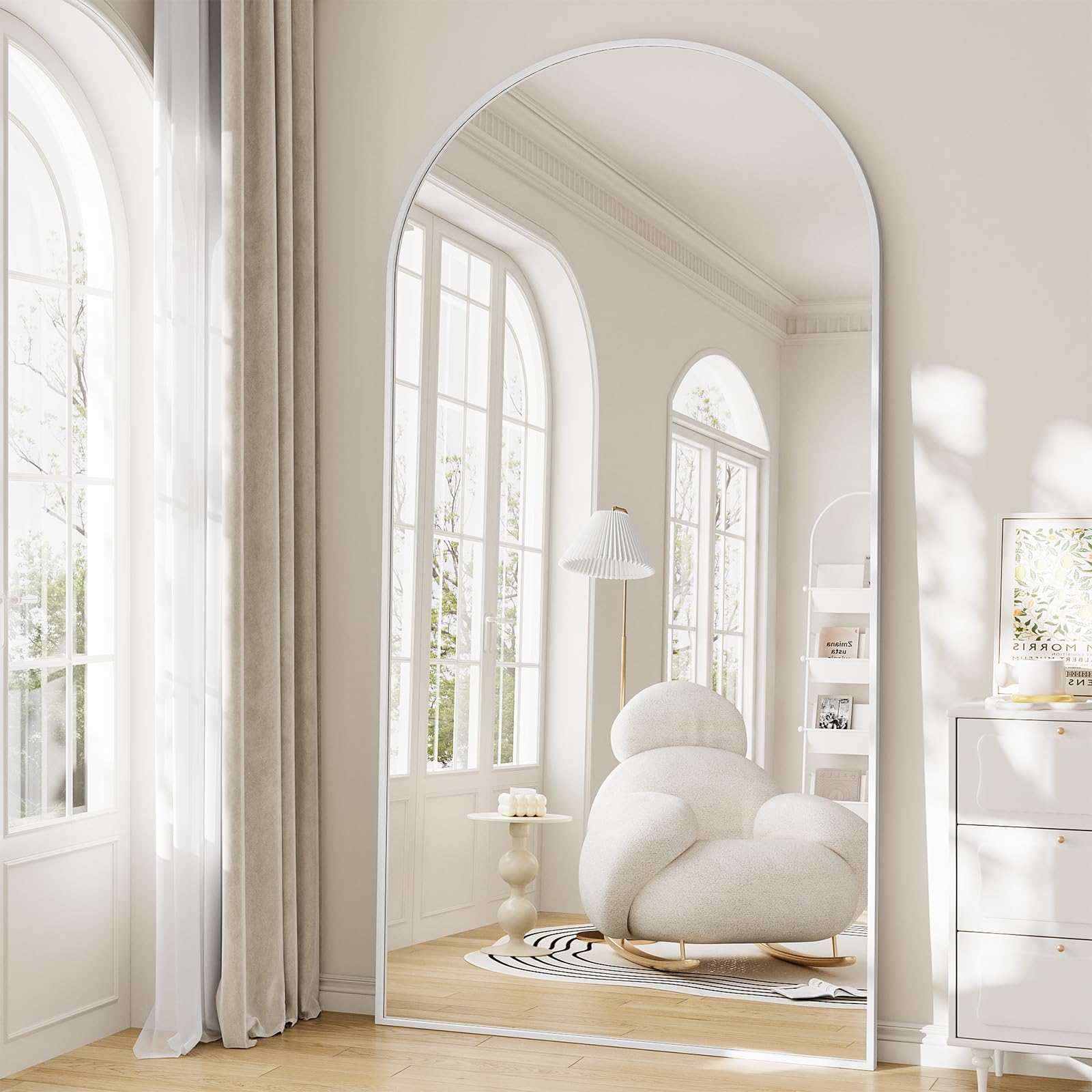 Mirror Full Length, 78"x35" Oversized Arched Floor Full Length Mirror with Stand, Room Decor Big Full Body Floor Mirror with HD Tempered Glass Aluminum Frame for Bedroom Living Room, White