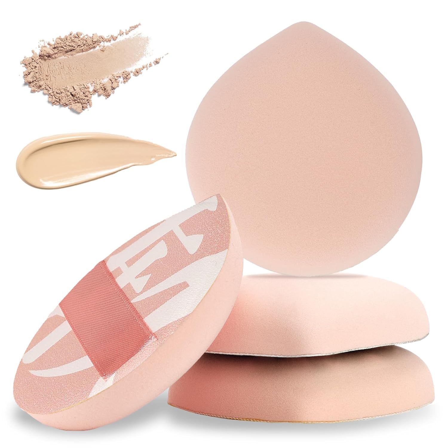 4 pcs korean makeup puff, soft makeup sponges teardrop setting powder puff face makeup cushion puff beauty blender sponge for foundation concealer liquid cream and powder, beginner friendly - medium