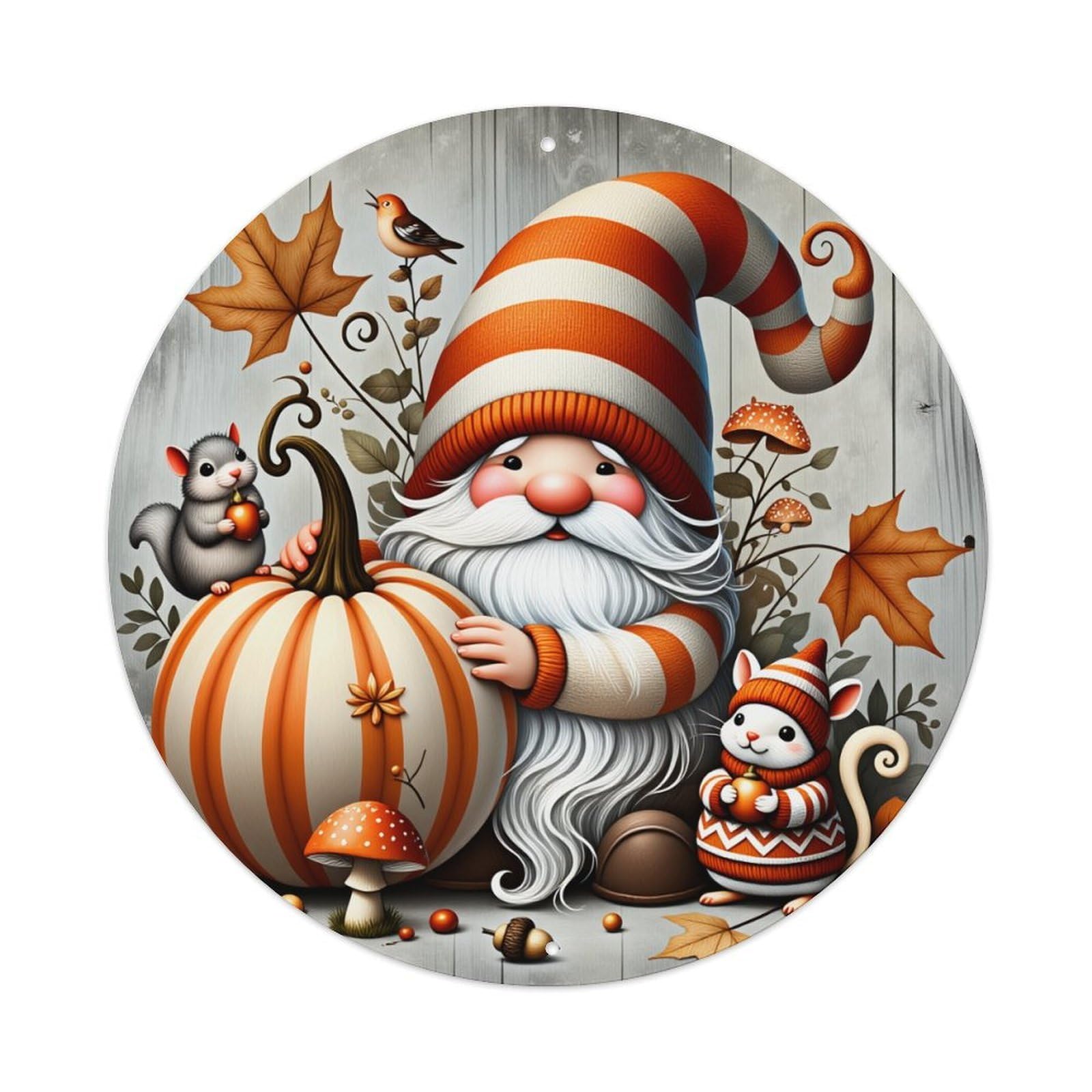 Autumn Gnome Pumpkin Squirrel Mushroom Metal Tin Sign Vintage Garden Bedroom Cafe Bar Man Cave Home Wall Decor Metal Poster 8x8 inches