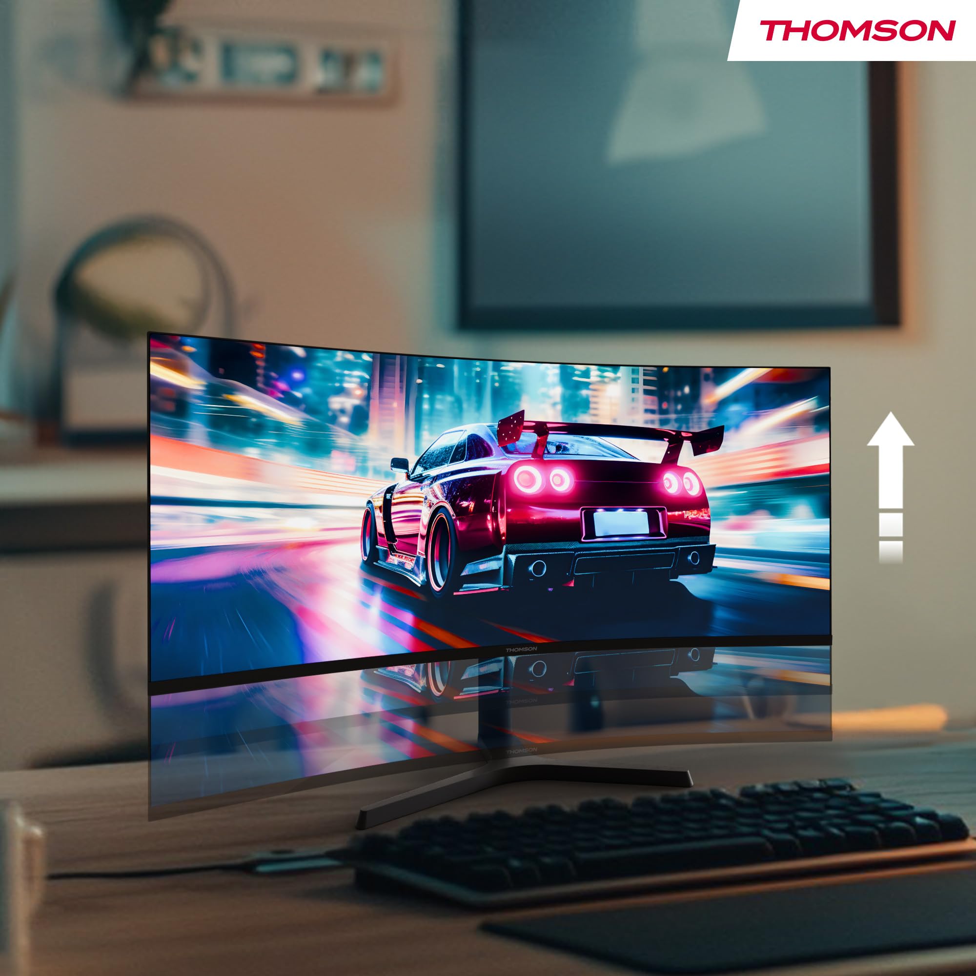 THOMSON Gaming Monitor 34 Pulgadas UWQHD Monitor, 240Hz VA EyeCare Display, 1ms, Adaptive Sync, Speaker, HDR10, HDMI&DP, M34QG7Y14C